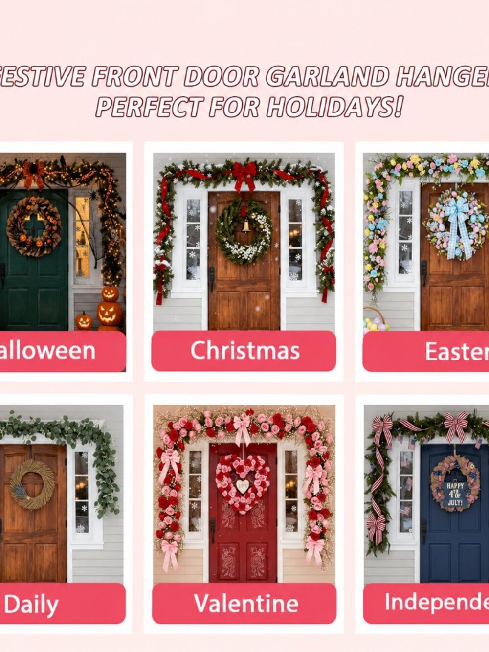 Door or Window Garland Hanger for Frames, 18-80" Adjustable